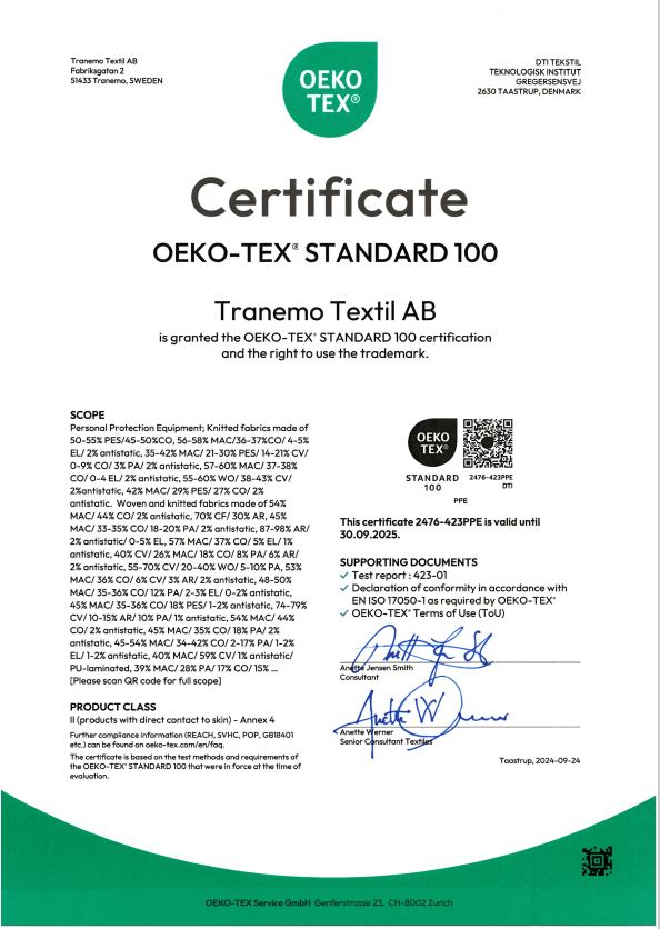 Certificate Oeko-Tex Standard 100 PPE